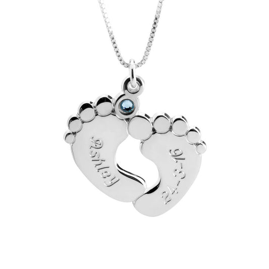 Baby Feet & Birthstone Name Necklace